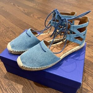 Aquazzura Blue Lace-Up Espadrille Flats 39.5